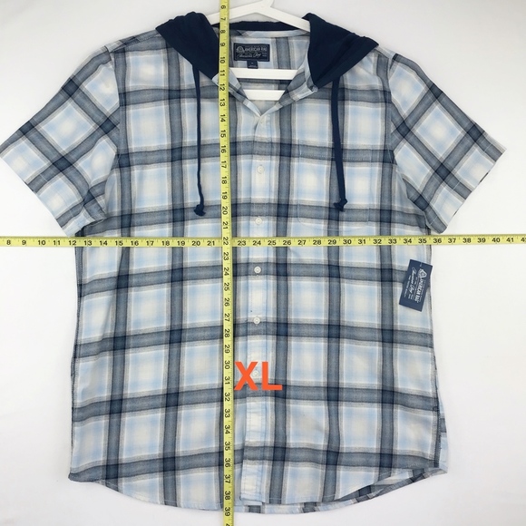 American Rag Mens Ian Blue Plaid Hooded Shirt - Picture 4 of 6